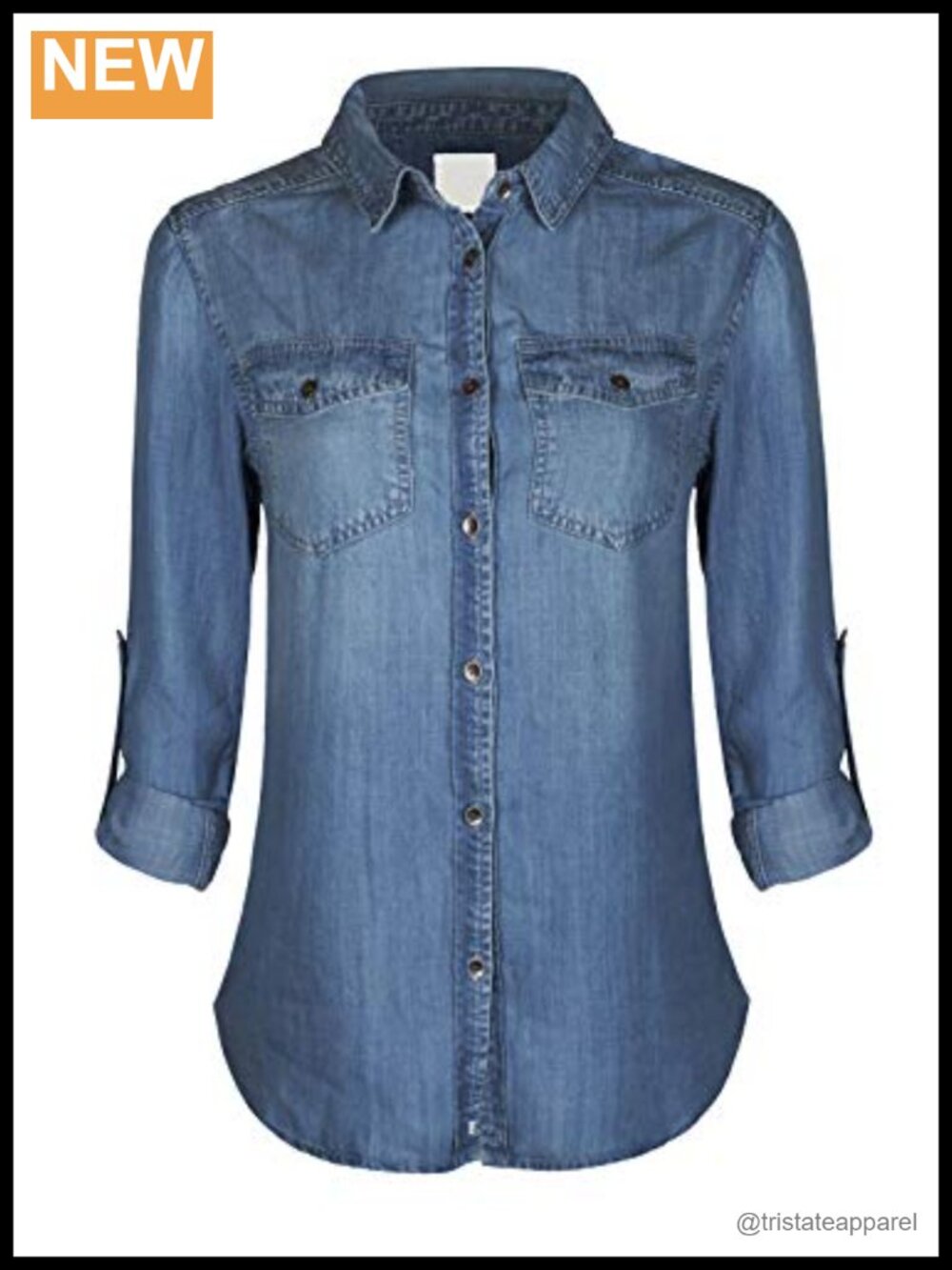 Women's Lyocell Button Up Shirt with Roll Up Sleeves and Chest Pockets